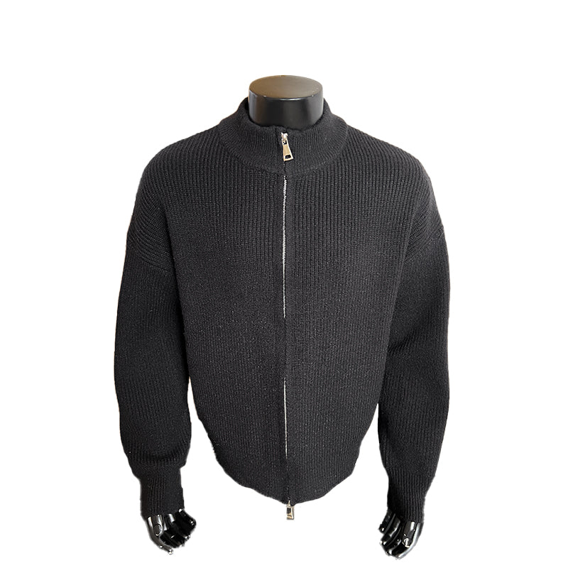 Double-zipper stand-collar oversized knitted sweater coat MY121