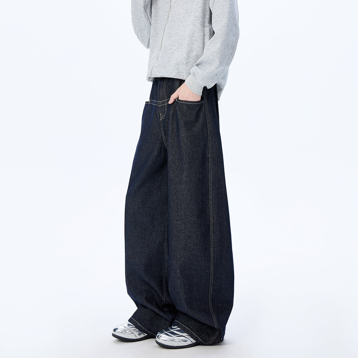 WD935 baggy loose rear pocket patchwork old money style original cowhide