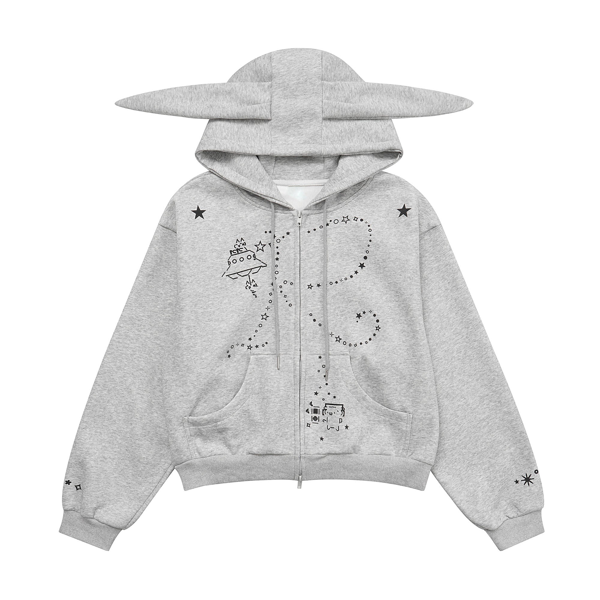 Gray Bunny Ear Zip Hoodie