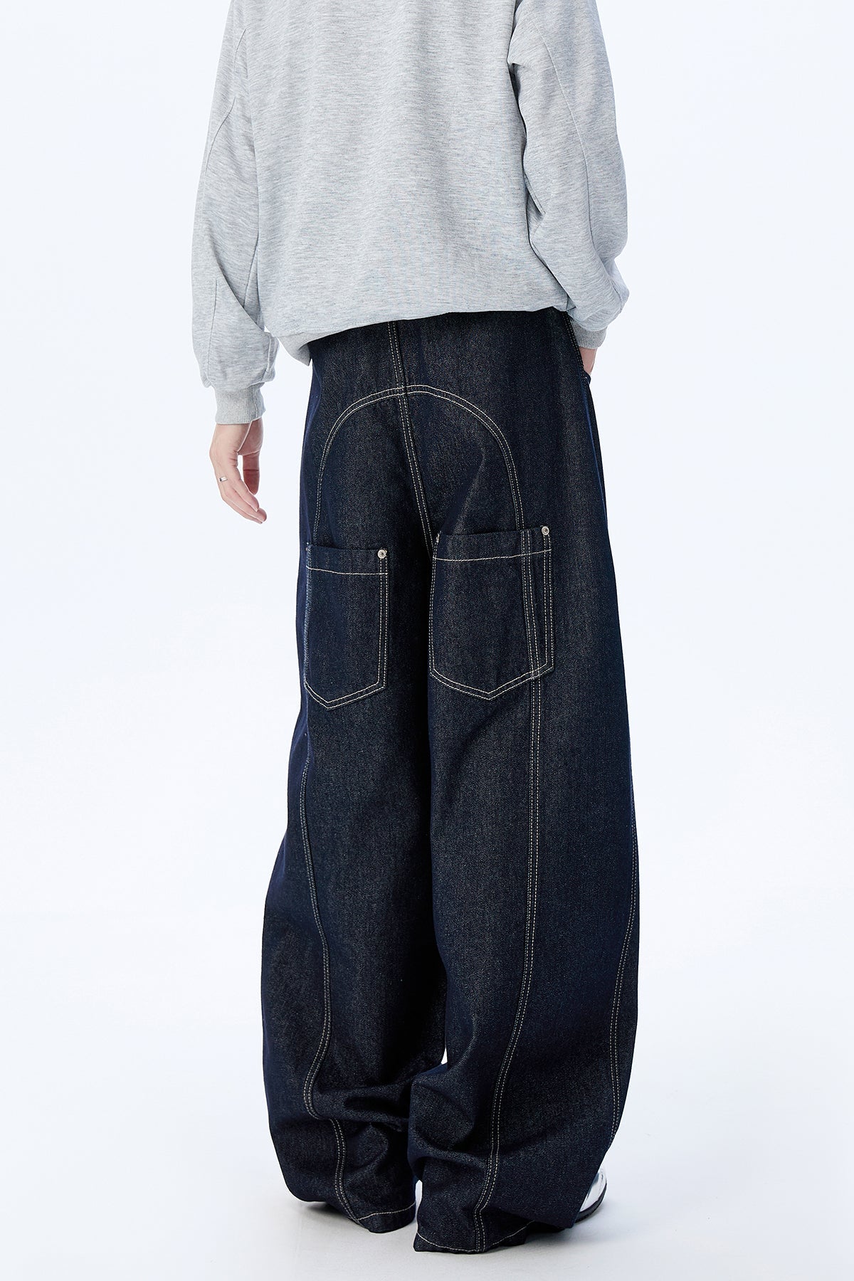 WD935 baggy loose rear pocket patchwork old money style original cowhide