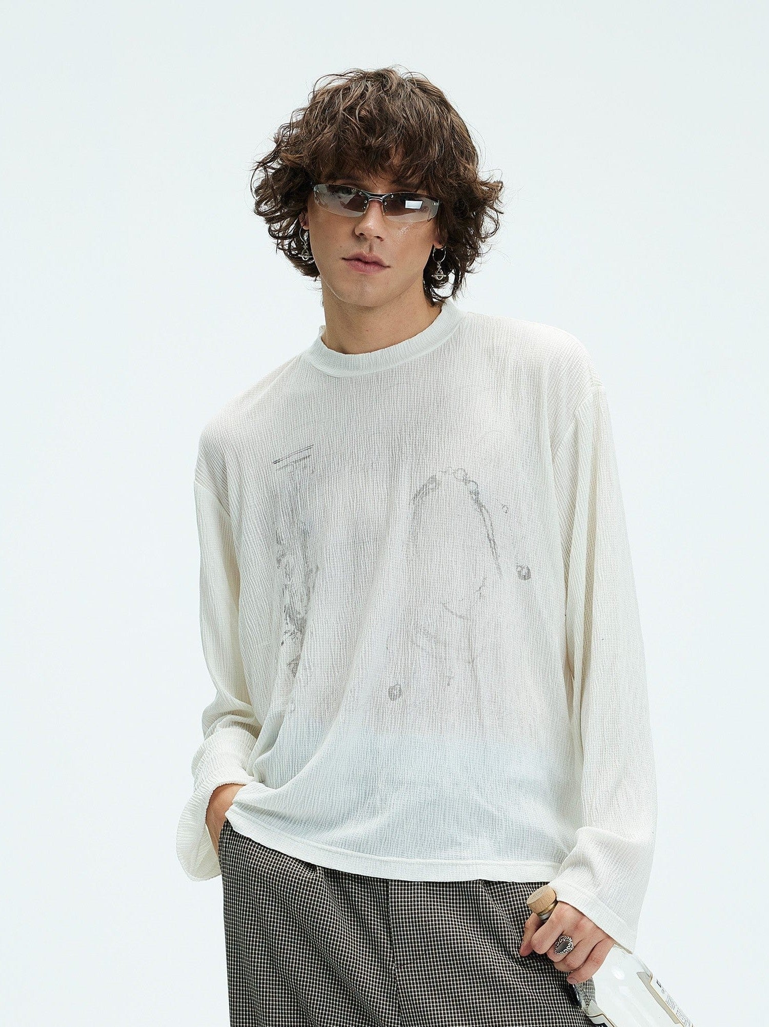 Distressed Graphics Slub Cotton Sweatshirt