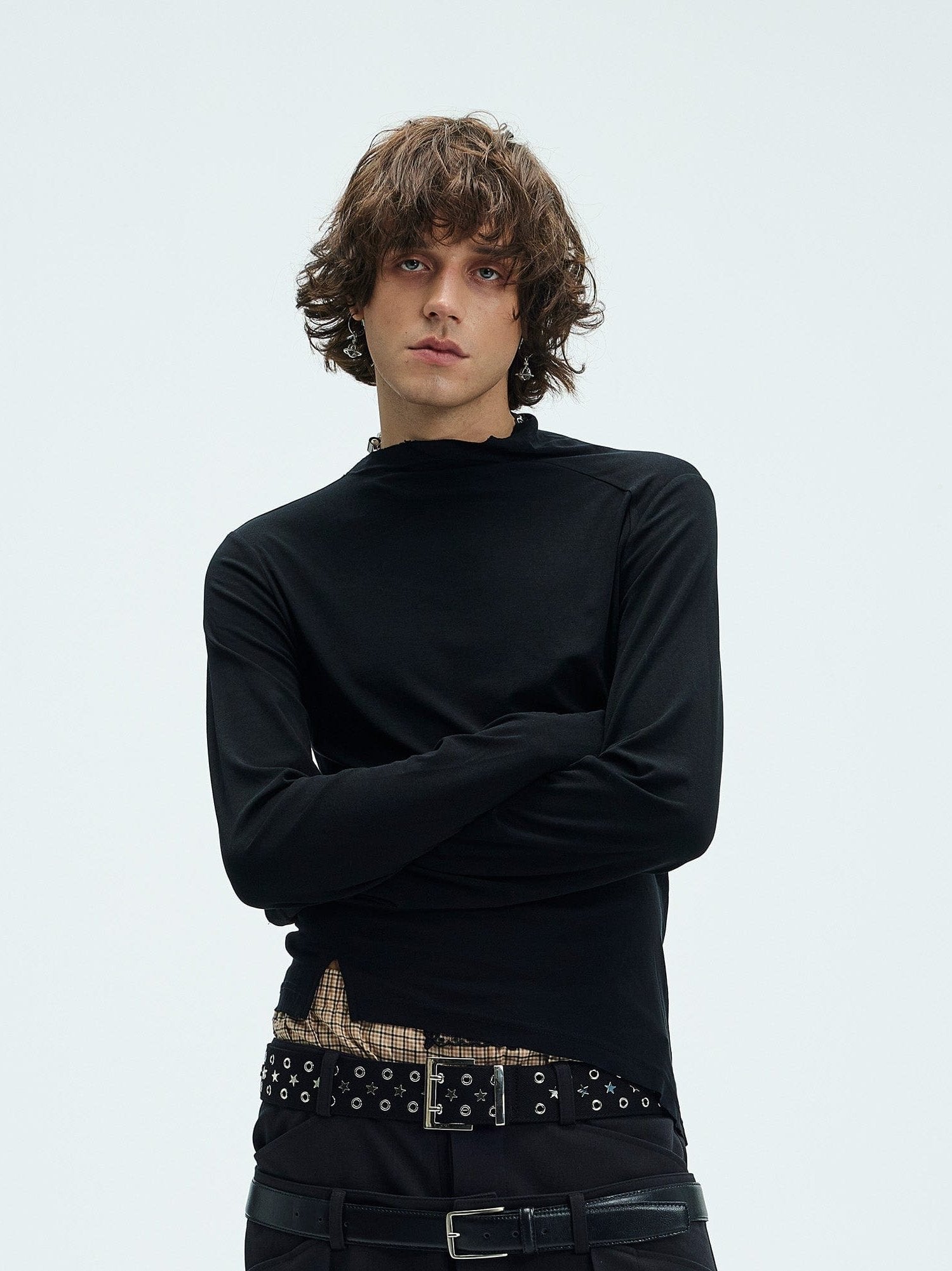 Asymmetric High Neck Slim Sweatshirt