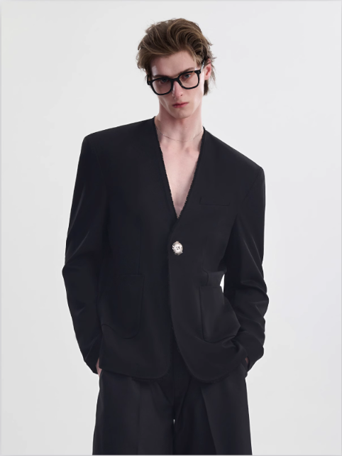 Sophisticated One-Metallic Button Blazer & Pants & Shorts Set - chiclara