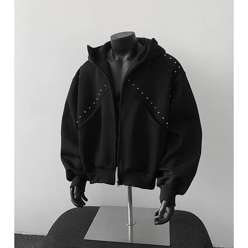 JA230 Spring Autumn Retro High-Collar Hooded Sweatshirt Jacket