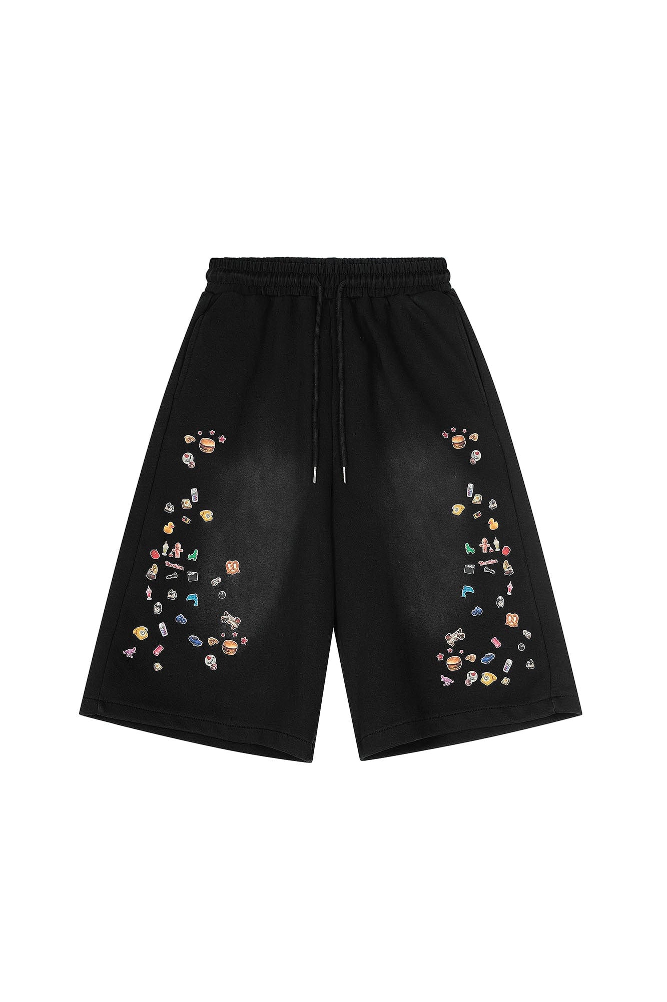 Black Sweat Shorts with Mini Sticker Print Graphics