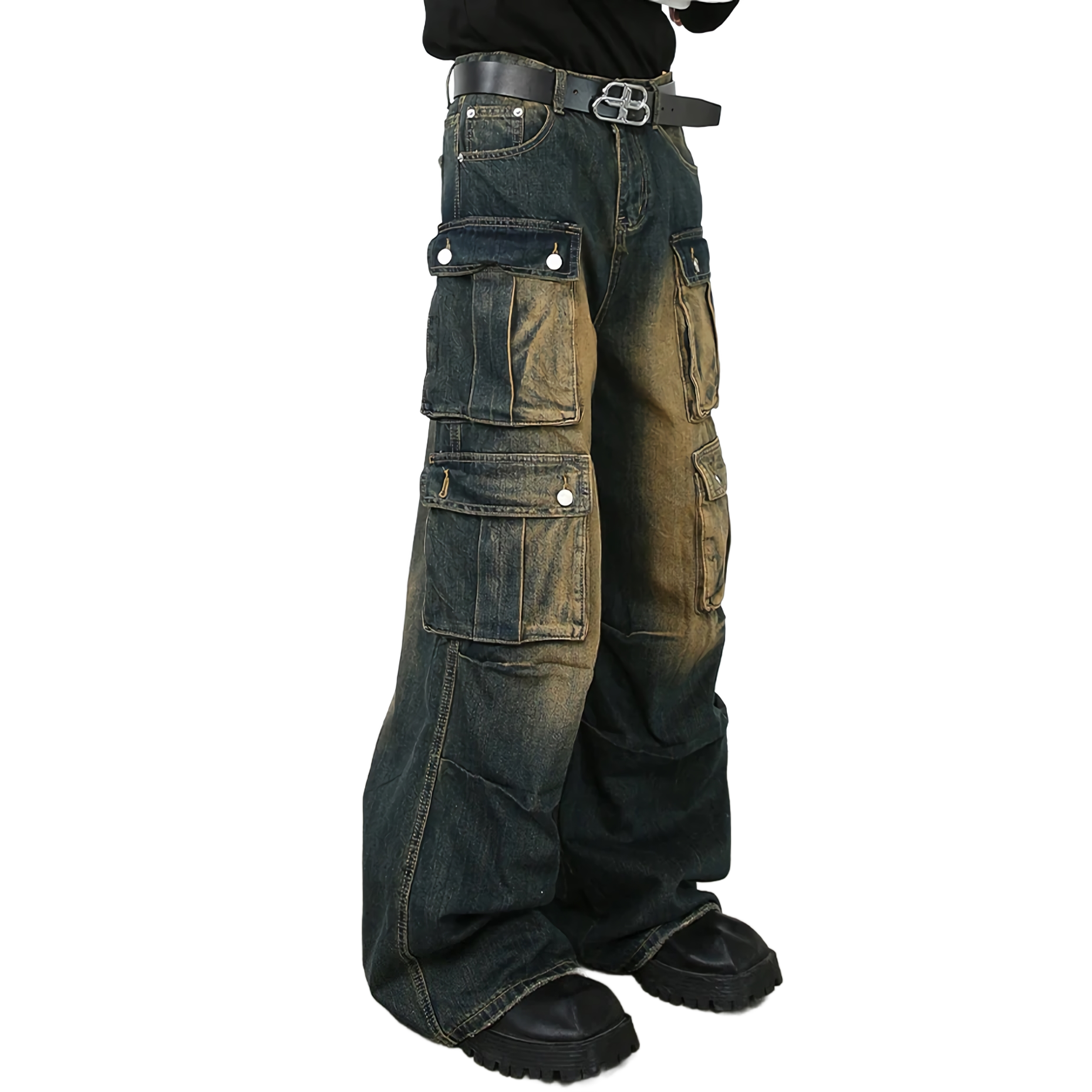 Utility Cargo Denim Wide-leg Jeans