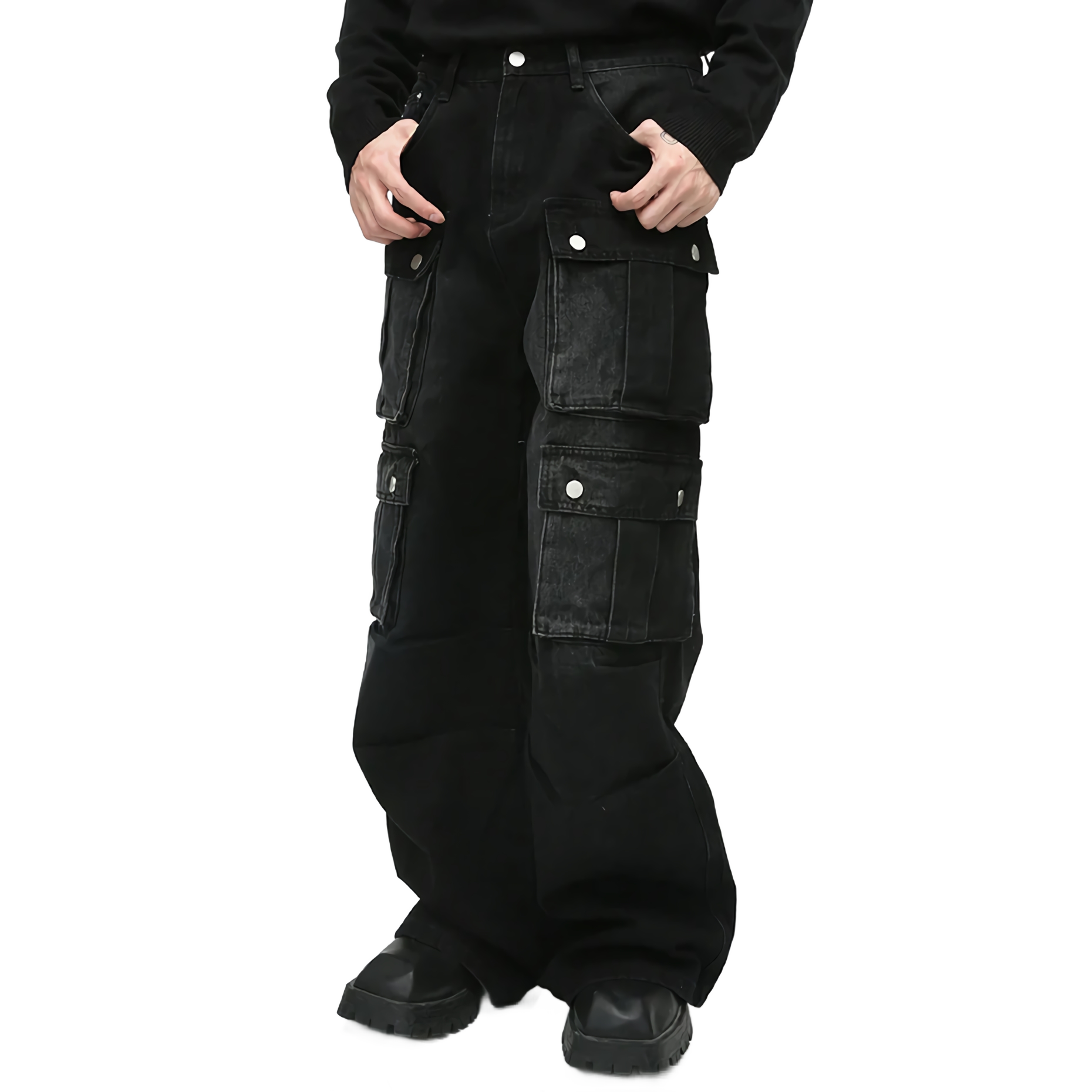 Black Multi-Pocket Cargo Jeans