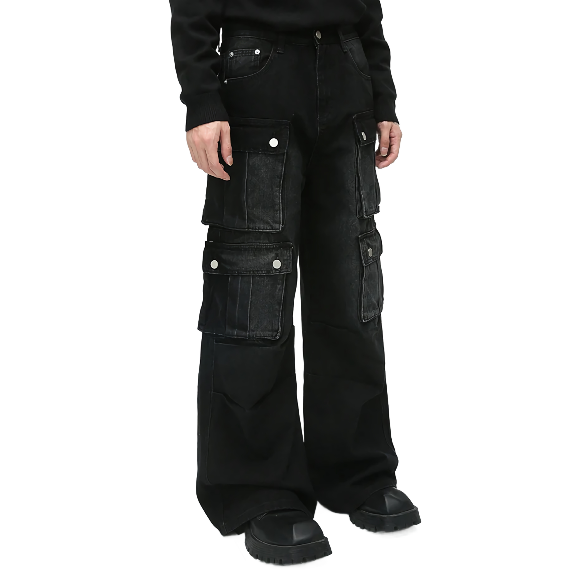 Black Multi-Pocket Cargo Jeans
