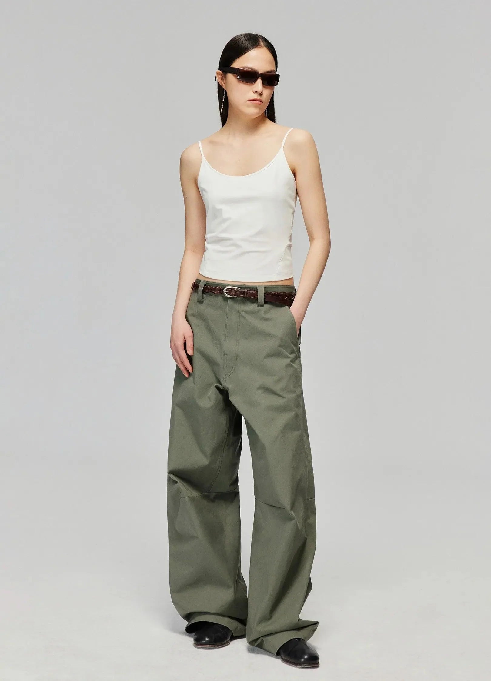 Wide-Leg Cotton Trousers with Darted Knees - chiclara