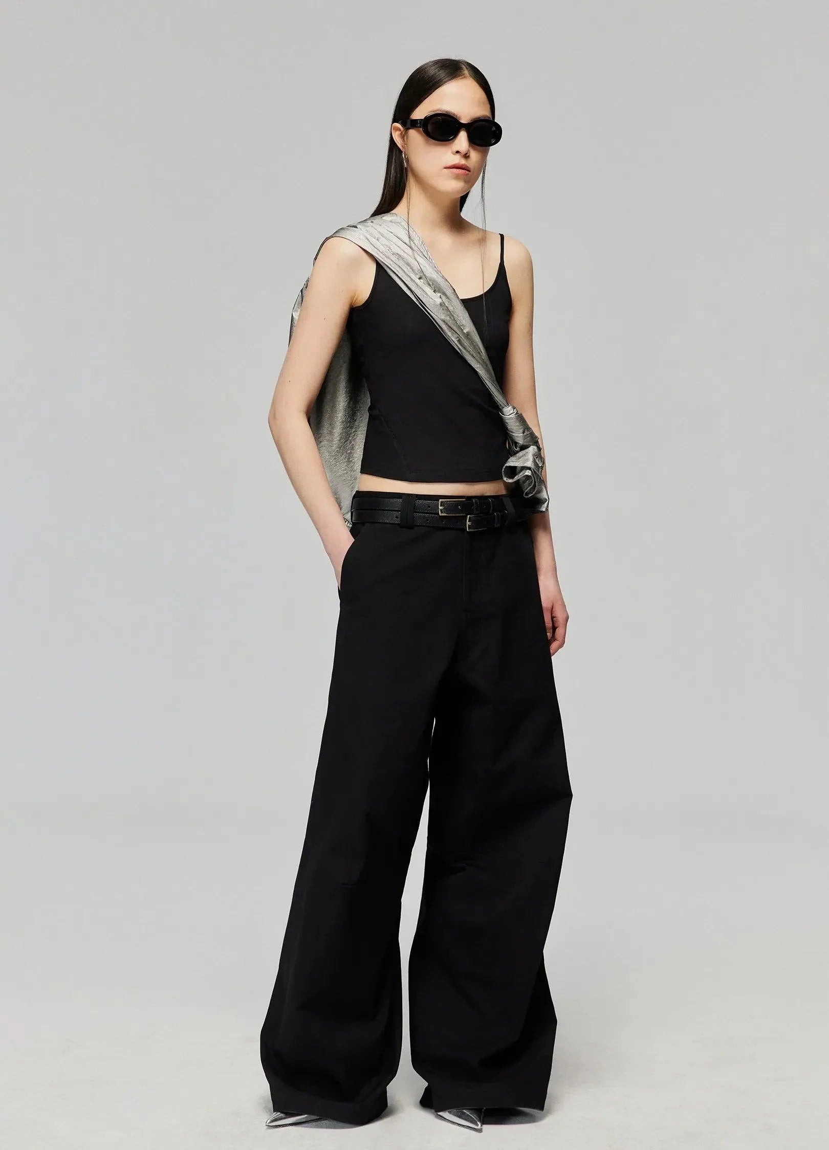 Wide-Leg Cotton Trousers with Darted Knees - chiclara