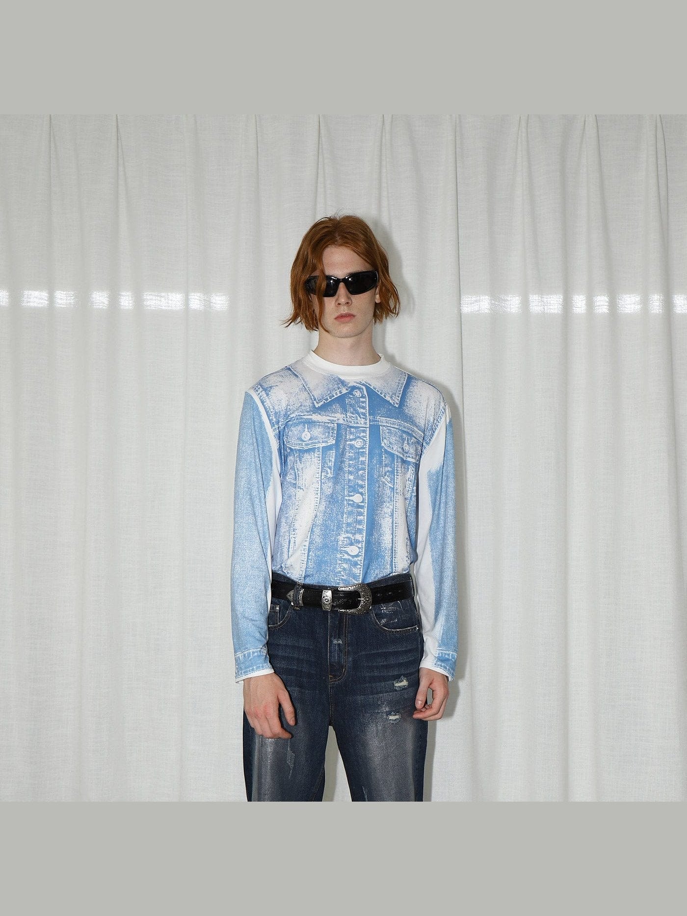 Denim Print Long Sleeve Tee