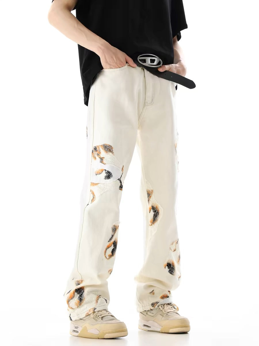 Mixed Lace Panel Denim Pants