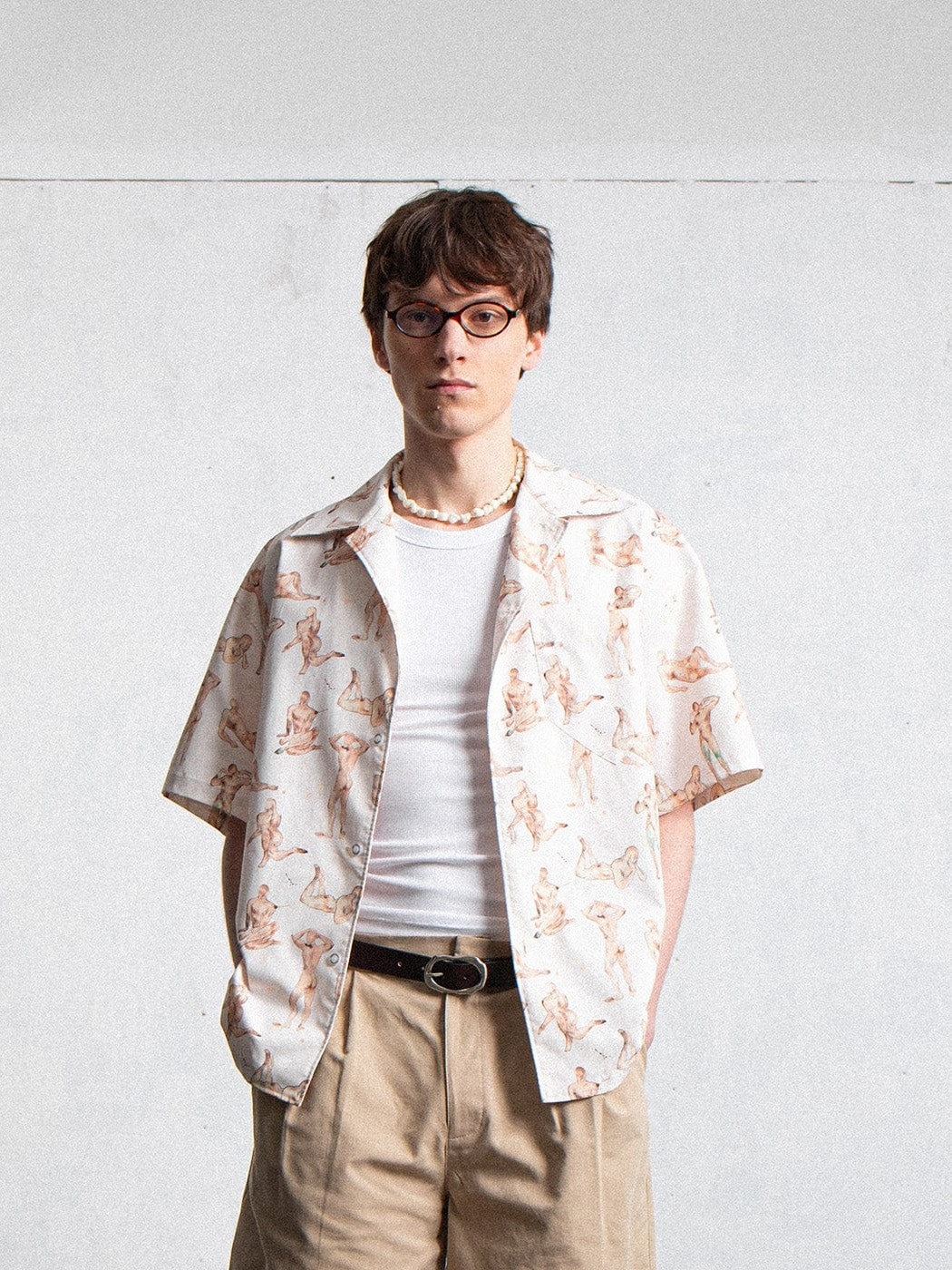 Figure Print Camp Collar Shirt