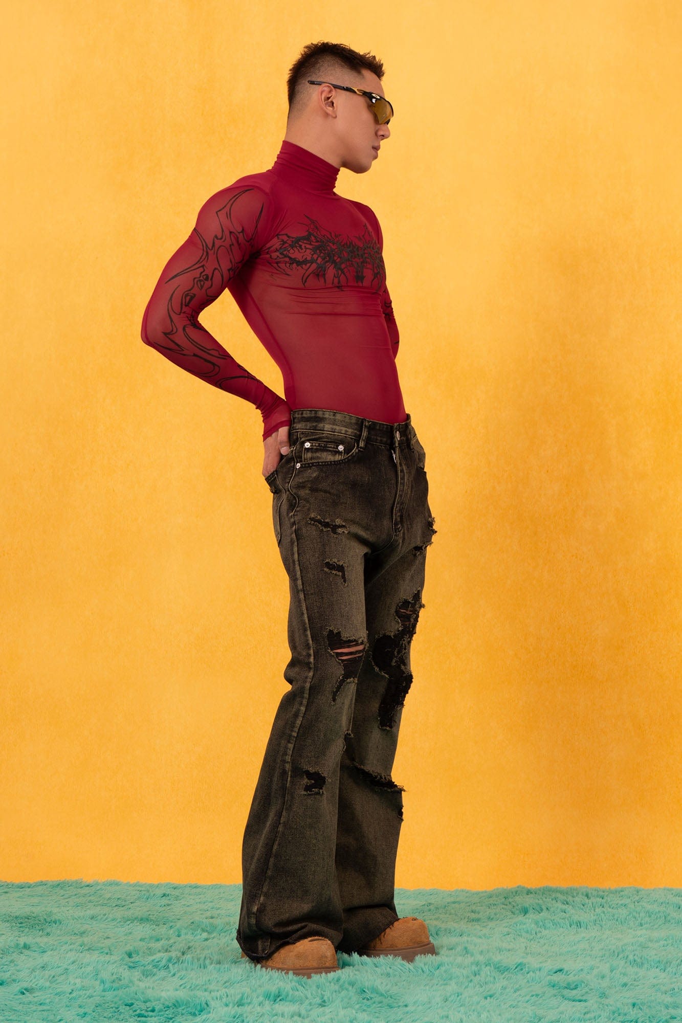 Abstract Gothic Sheer Mesh Graphic Top