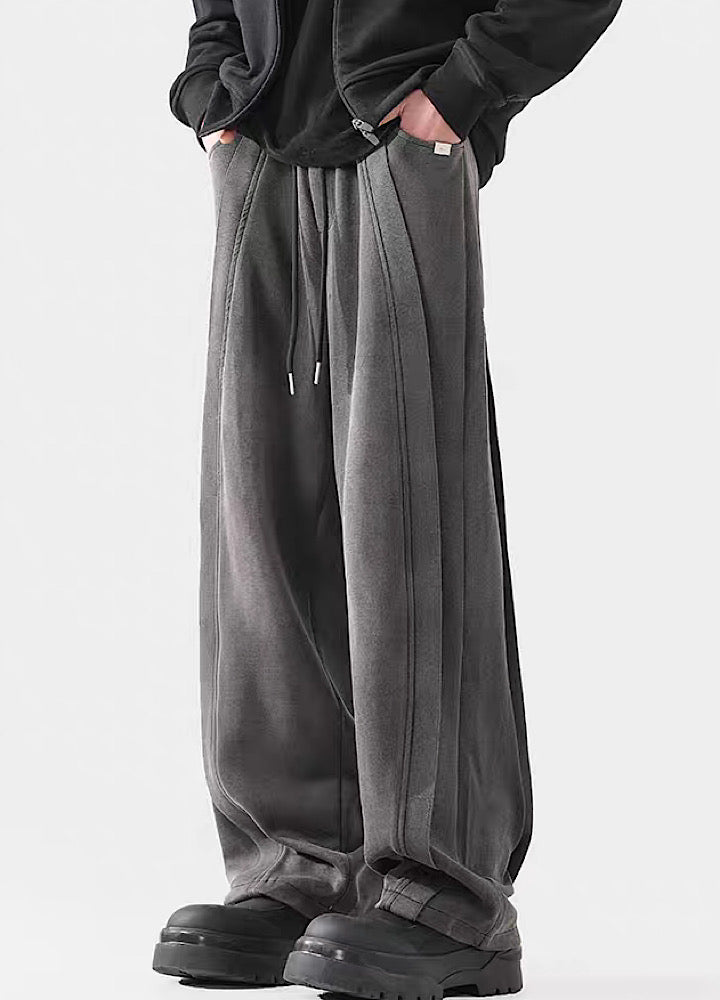 Wide-Leg Washed Drawstring Pants - chiclara