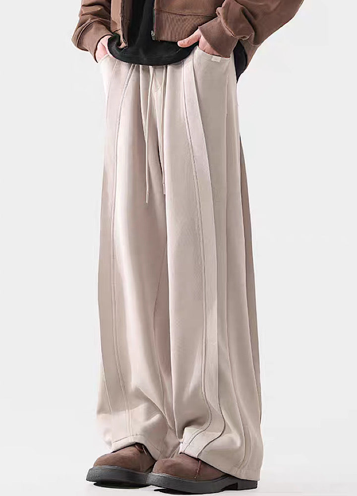 Wide-Leg Washed Drawstring Pants - chiclara