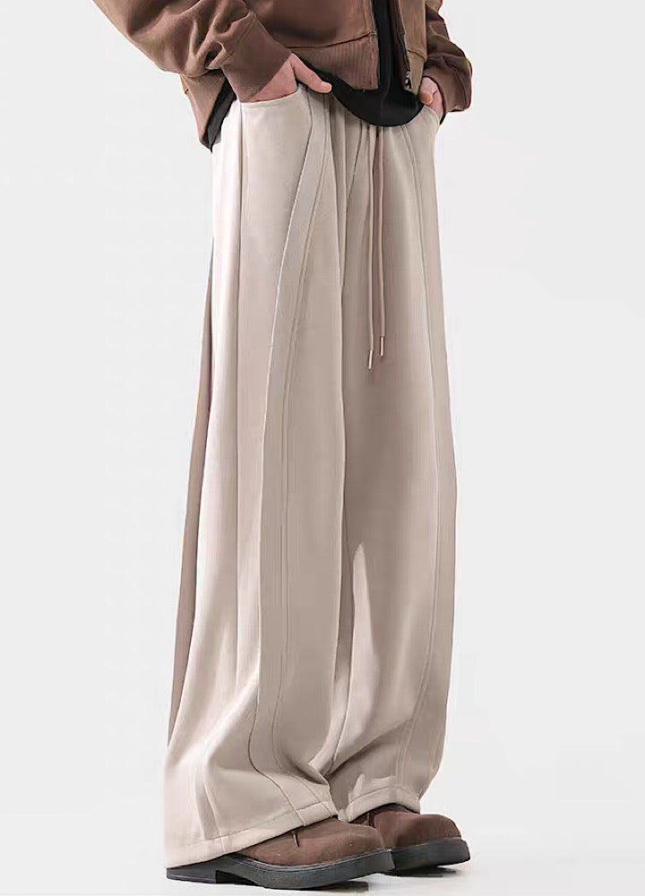 Wide-Leg Washed Drawstring Pants - chiclara
