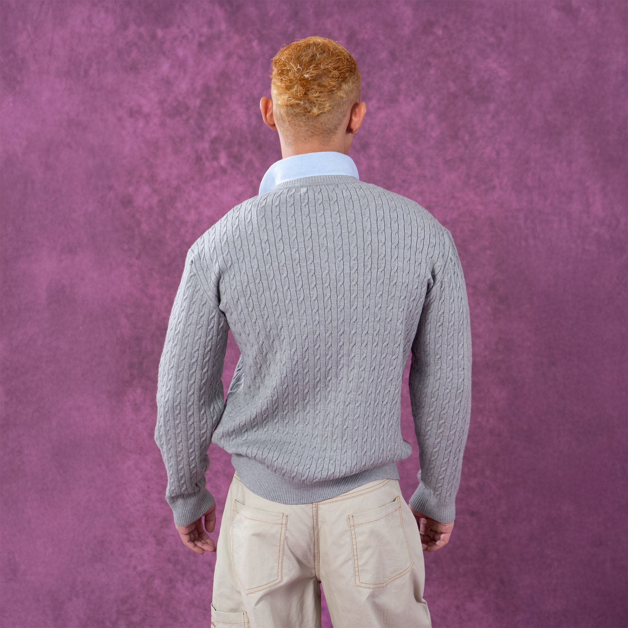 Preppy Cable Knit Polo Sweater
