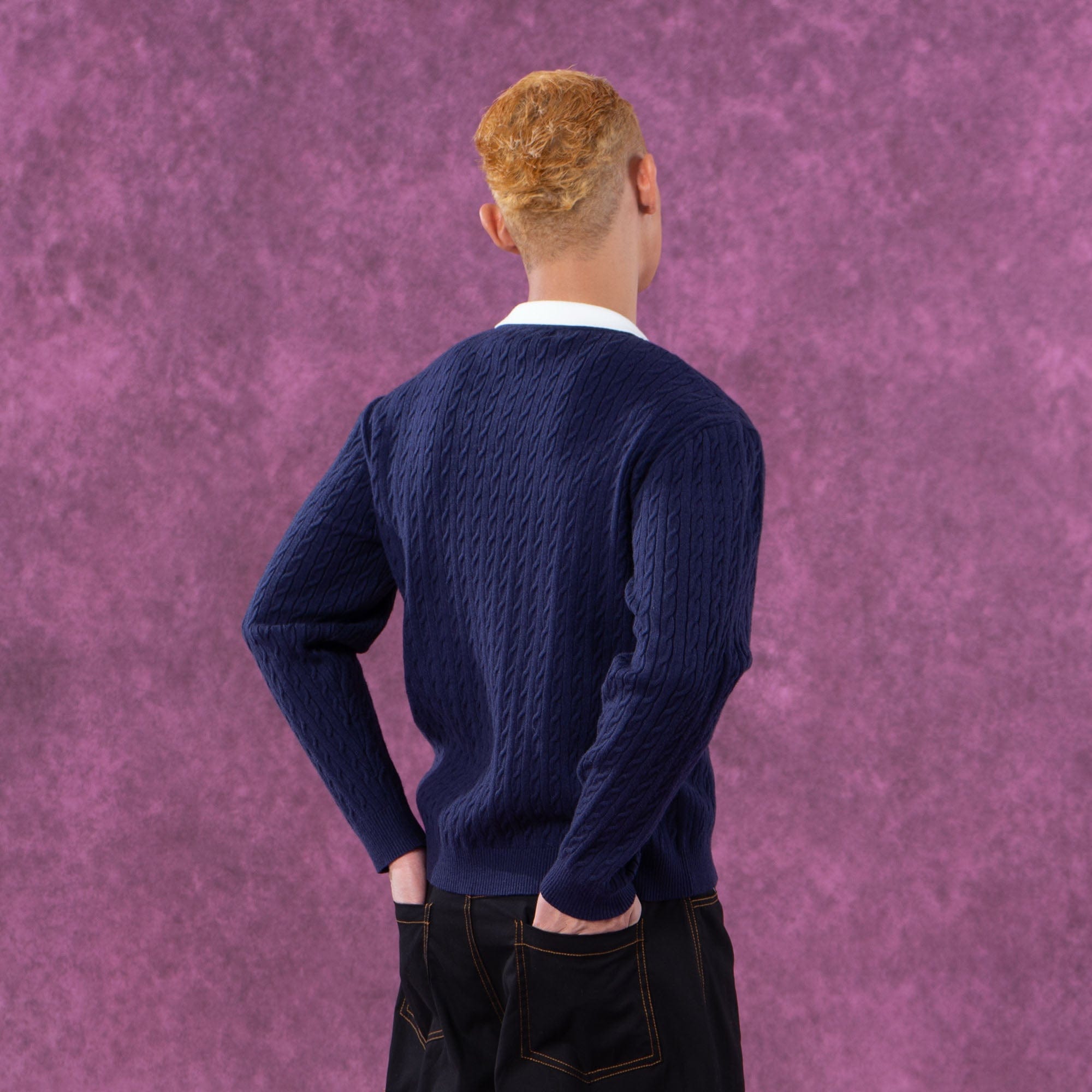 Preppy Cable Knit Polo Sweater