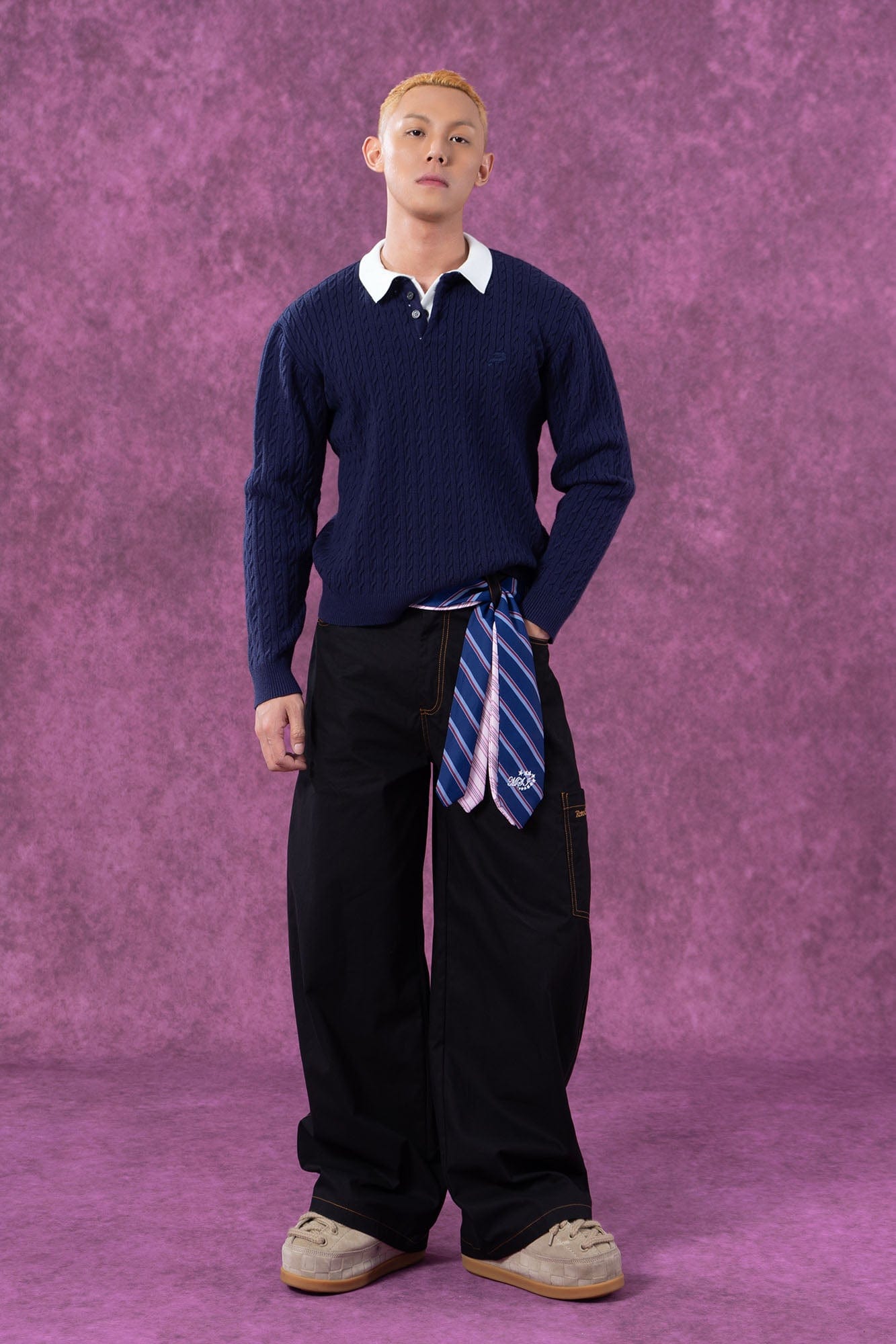 Preppy Cable Knit Polo Sweater