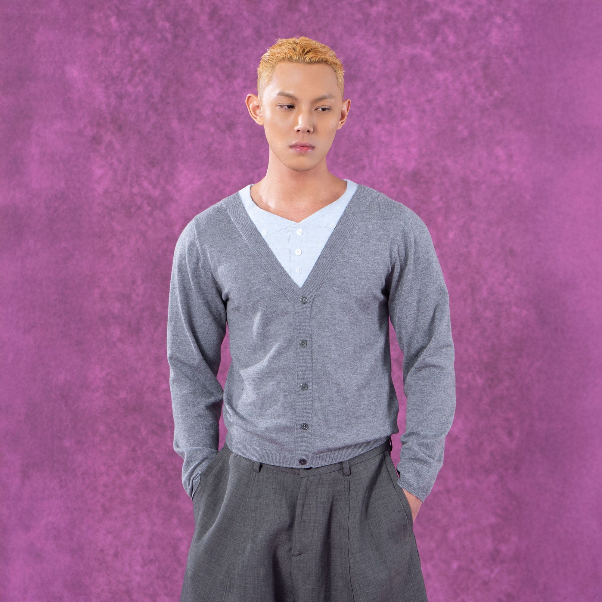 Light Gray Button-Up Cardigan Sweater