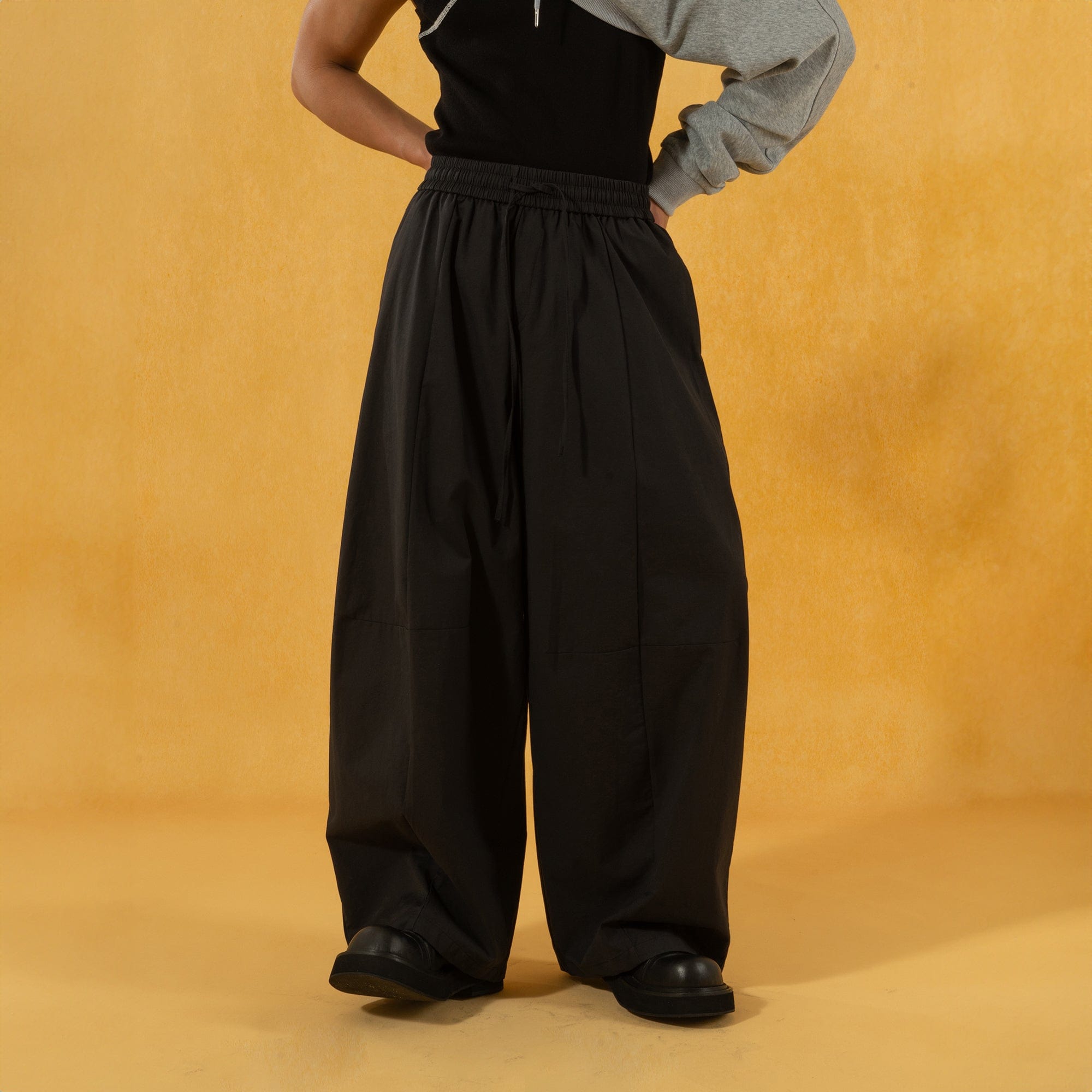 Spliced Wide-Leg Drawstring Pants