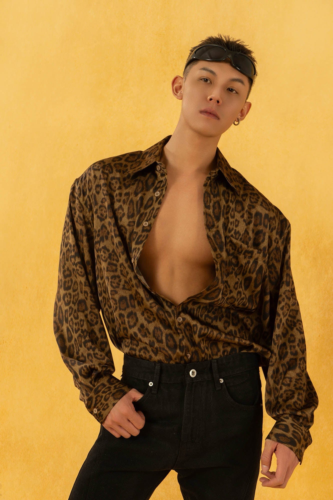 Leopard Print Button-Up Satin Shirt