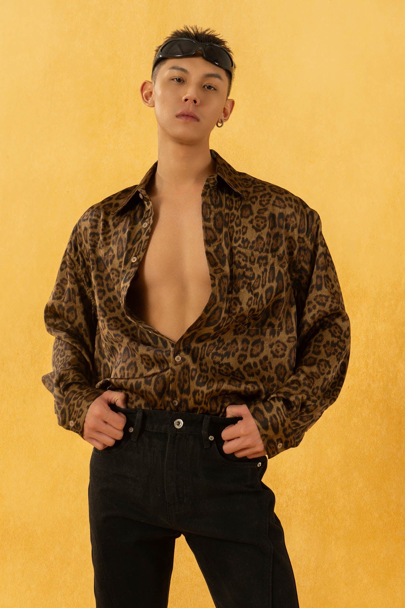 Leopard Print Button-Up Satin Shirt