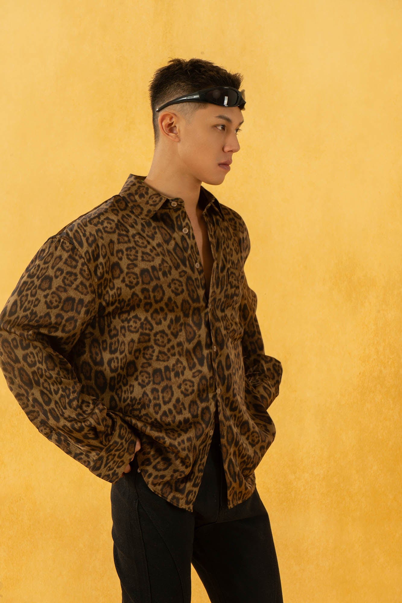 Leopard Print Button-Up Satin Shirt