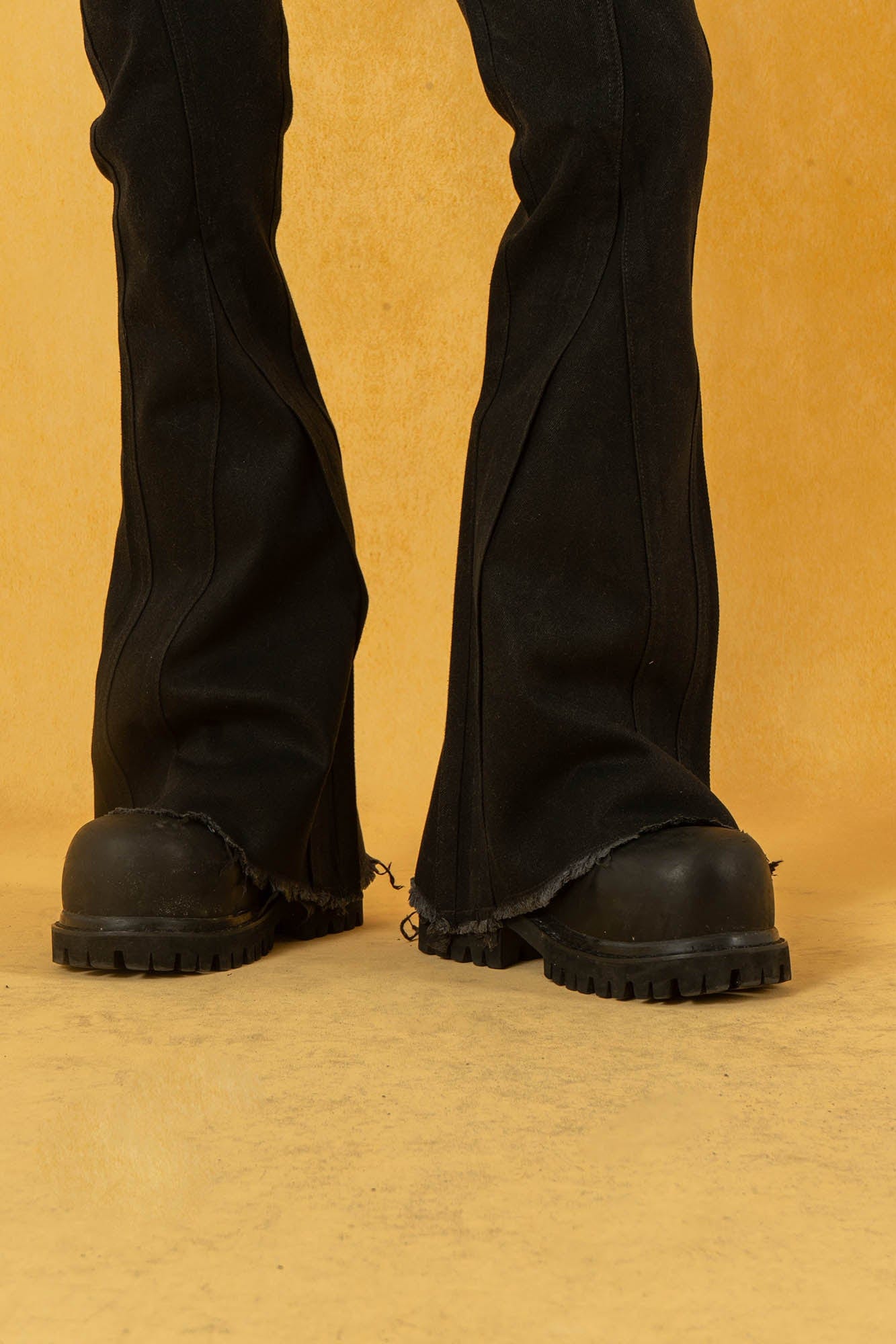 Black Slim Flared Raw Hem Jeans