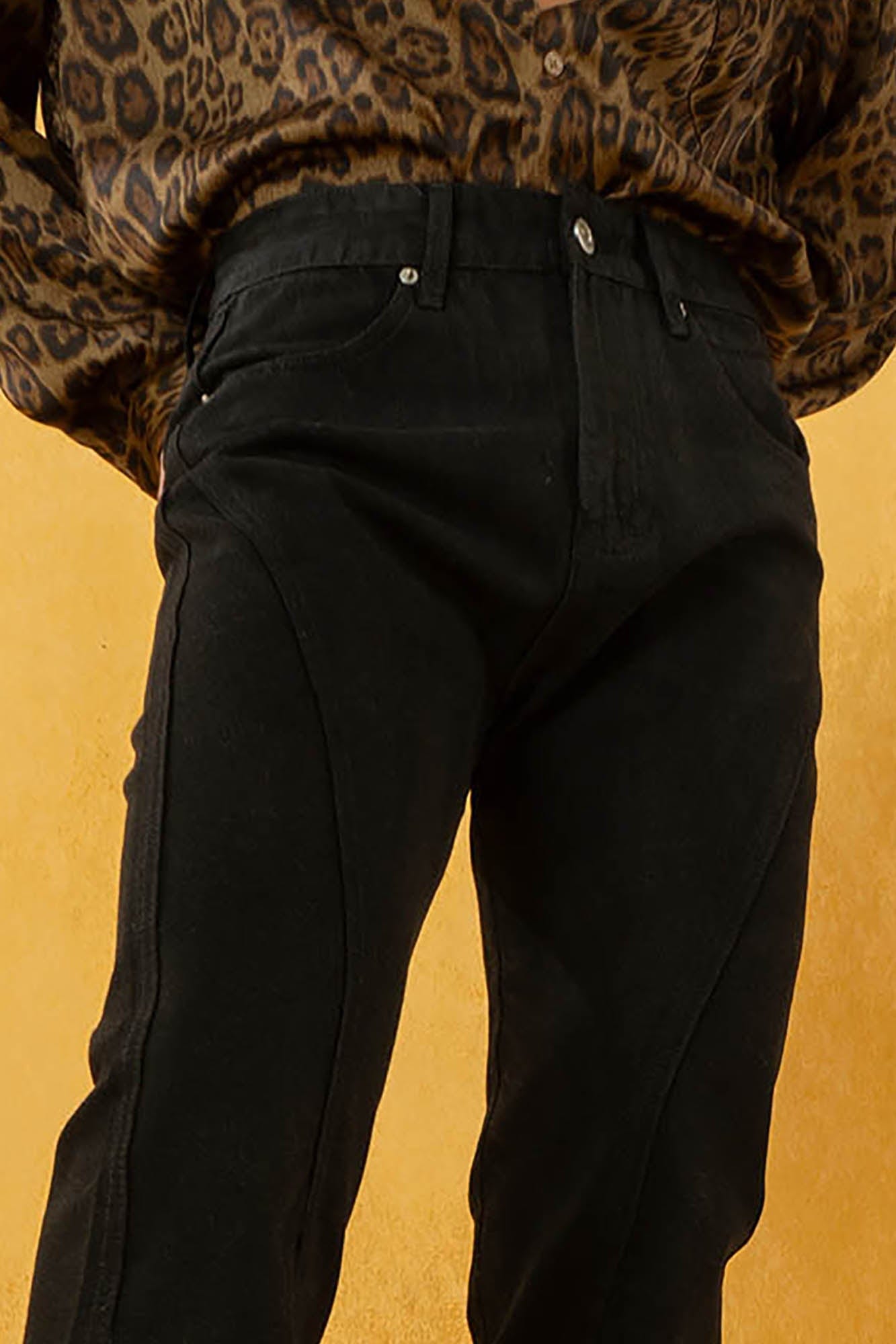 Black Slim Flared Raw Hem Jeans