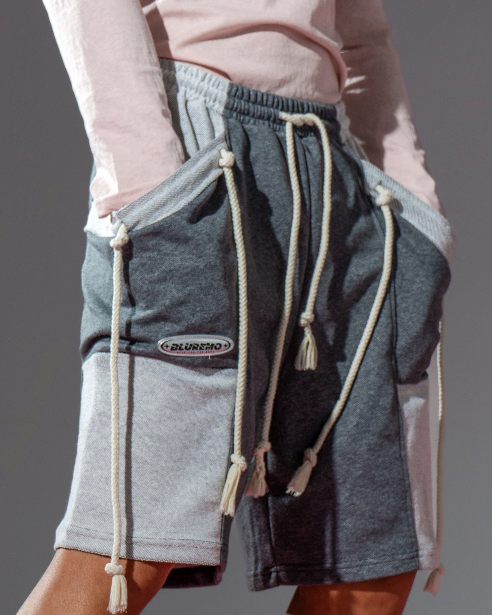 Patchwork Drawstring Shorts with Extra Long Rope Ties