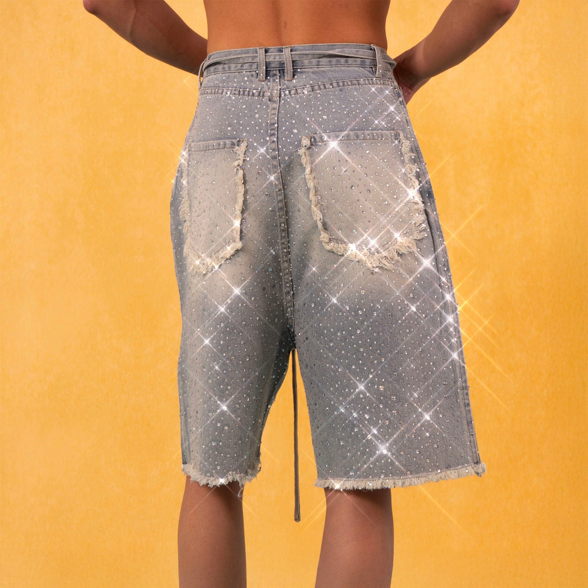 Rhinestone Studded Denim Shorts