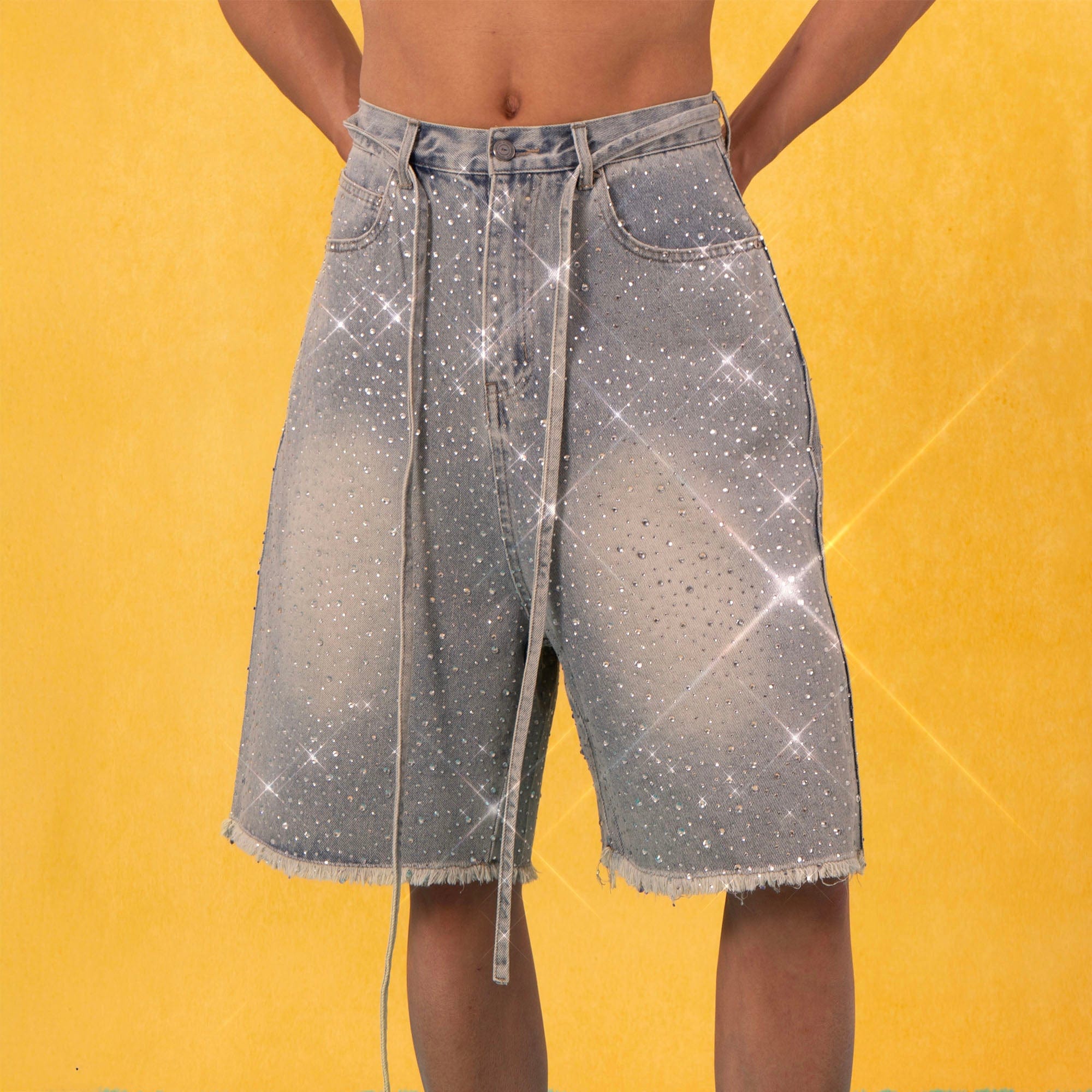 Rhinestone Studded Denim Shorts