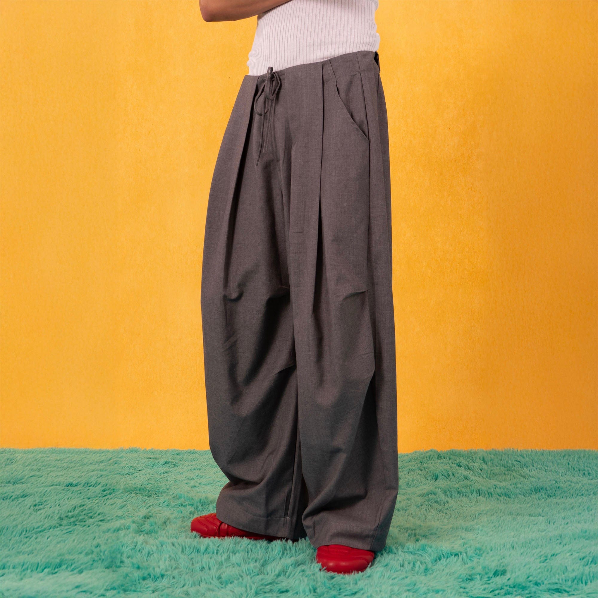 Essential Gray Pleated Wide-Leg Trousers