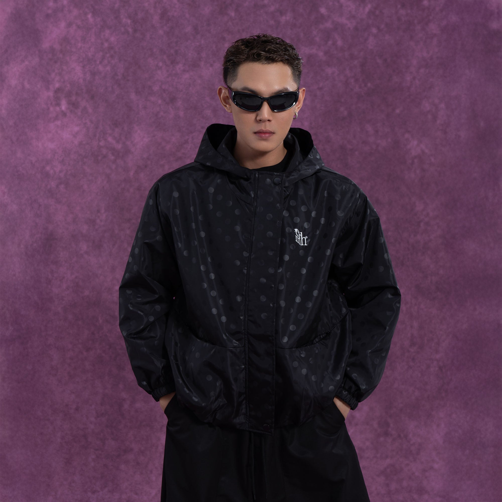 Black Dot Pattern Windbreaker