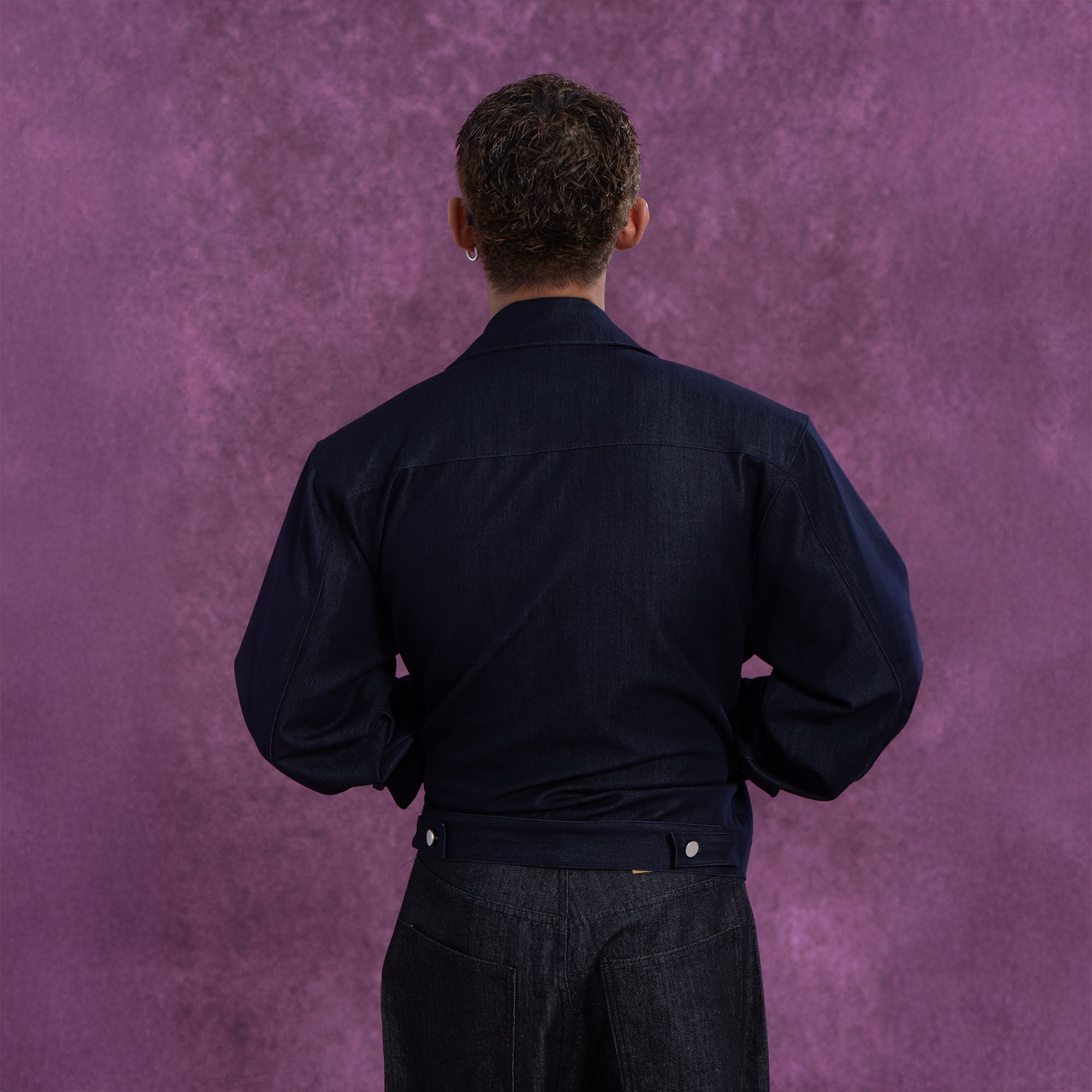 Classic Cropped Shoulder Padding  Dark Denim Jacket