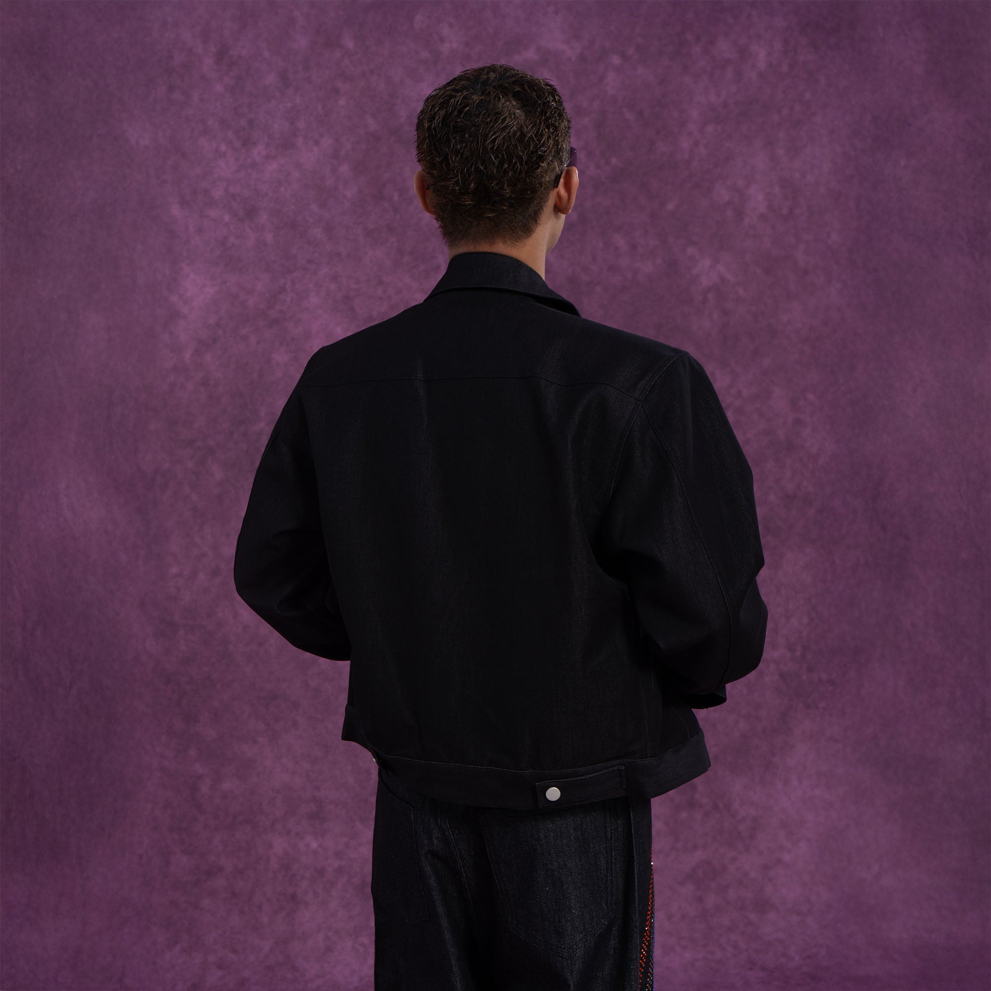 Classic Cropped Shoulder Padding  Dark Denim Jacket