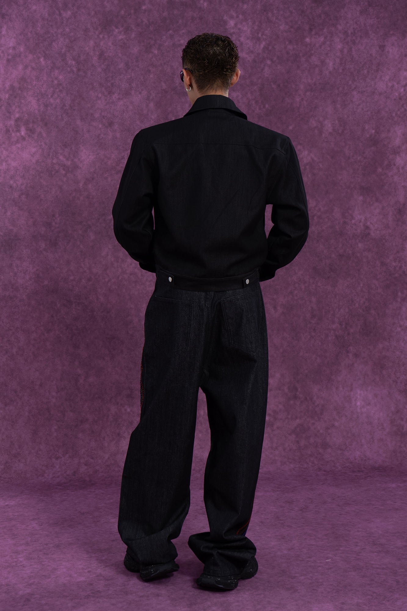 Classic Cropped Shoulder Padding  Dark Denim Jacket