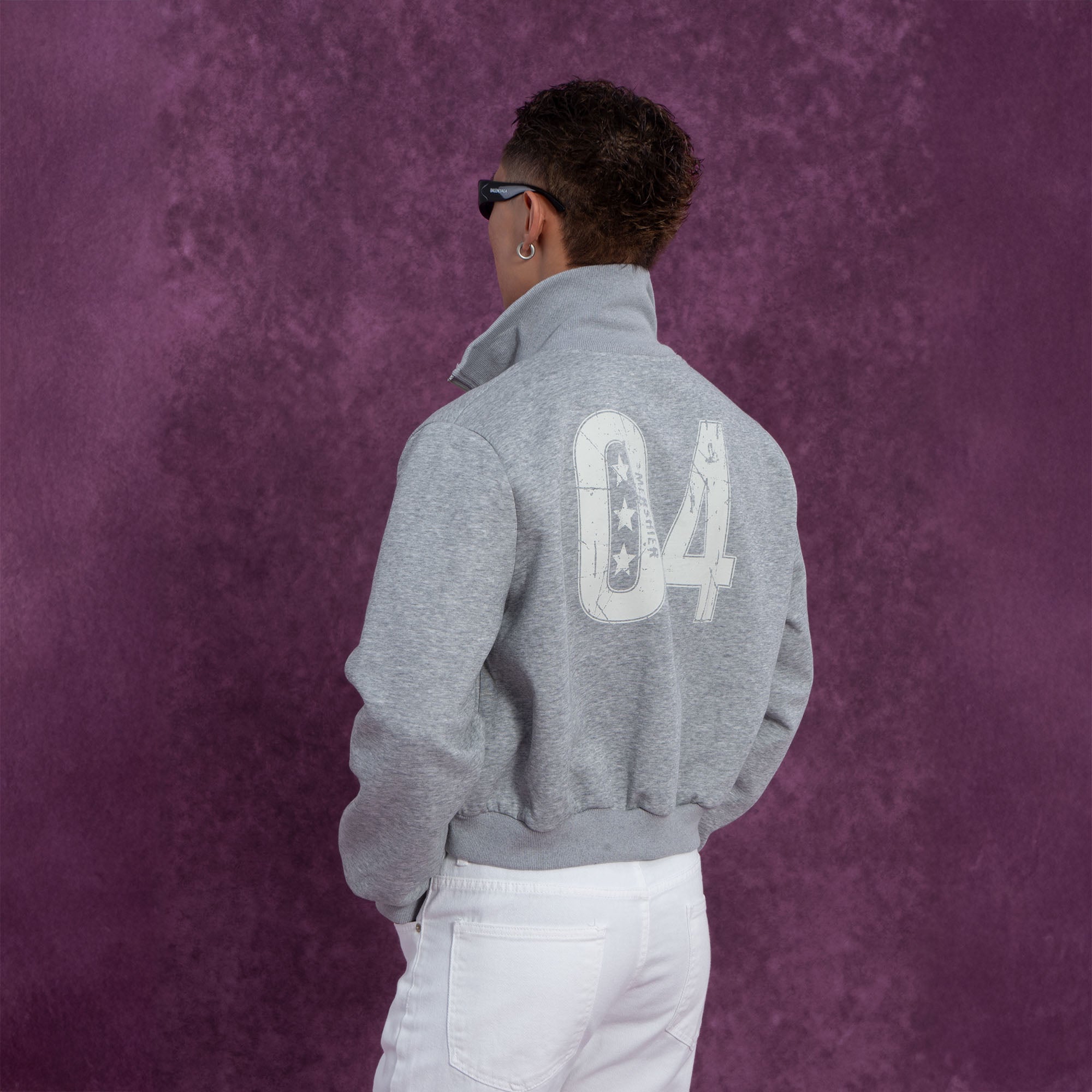 Star & 04 Graphic Zip-Up Sweatshirt