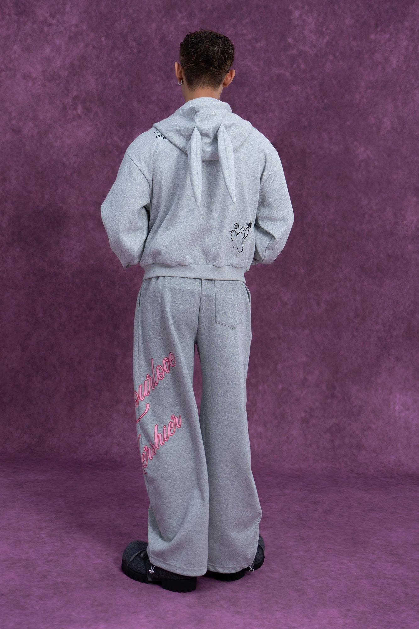 Gray Bunny Ear Zip Hoodie