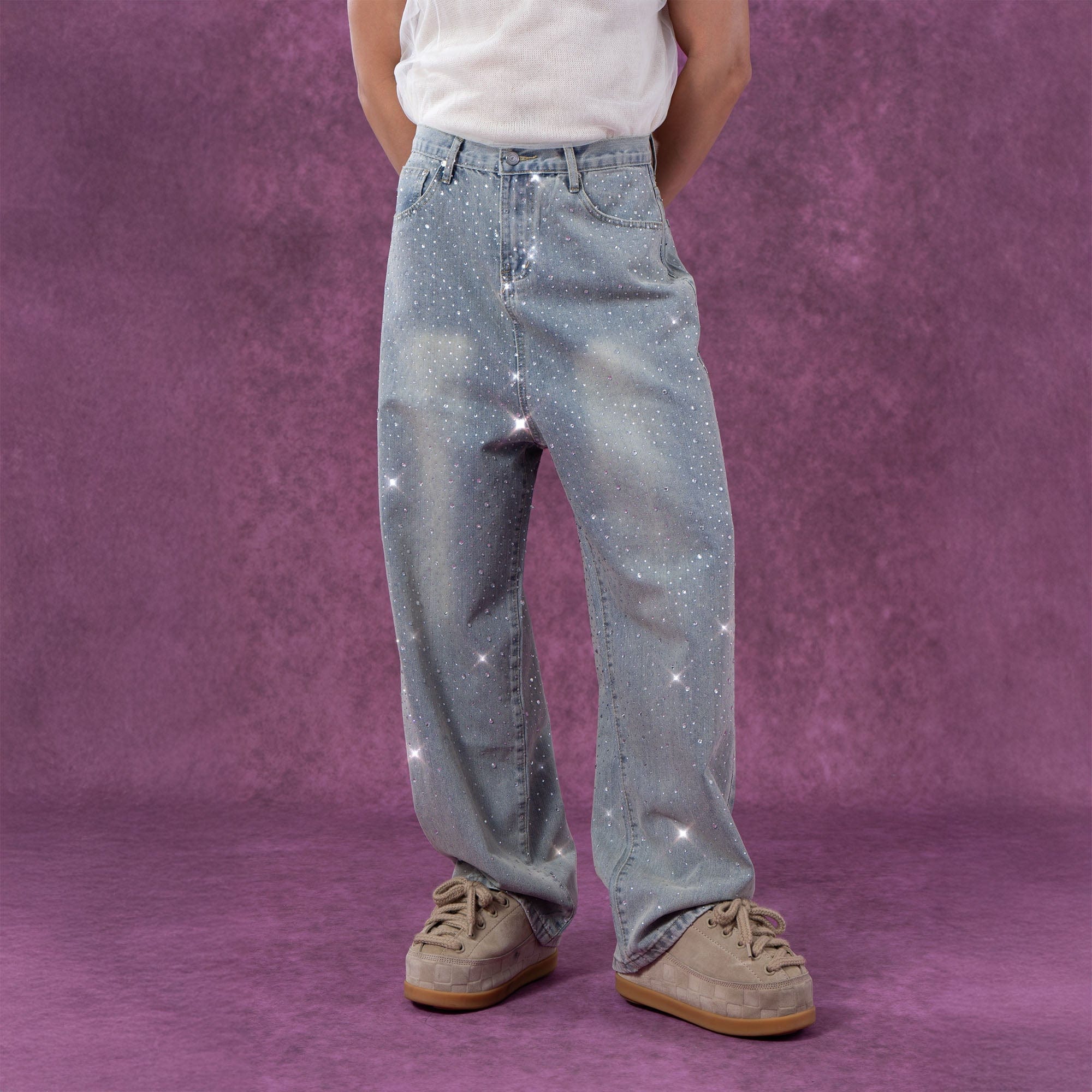 Light Wash Rhinestone Studded Jeans