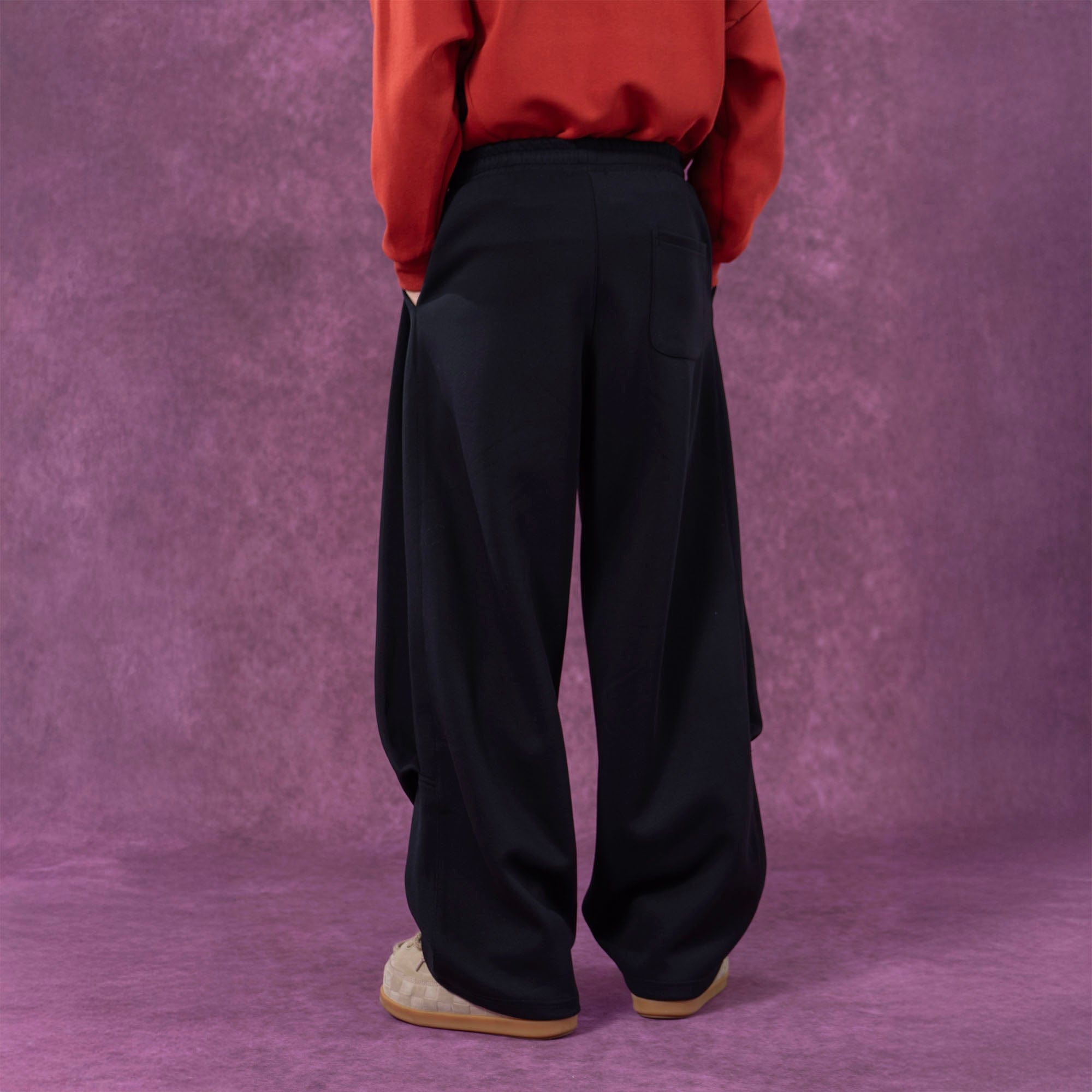 Gray and Black Pleated Wide-Leg Sweatpants