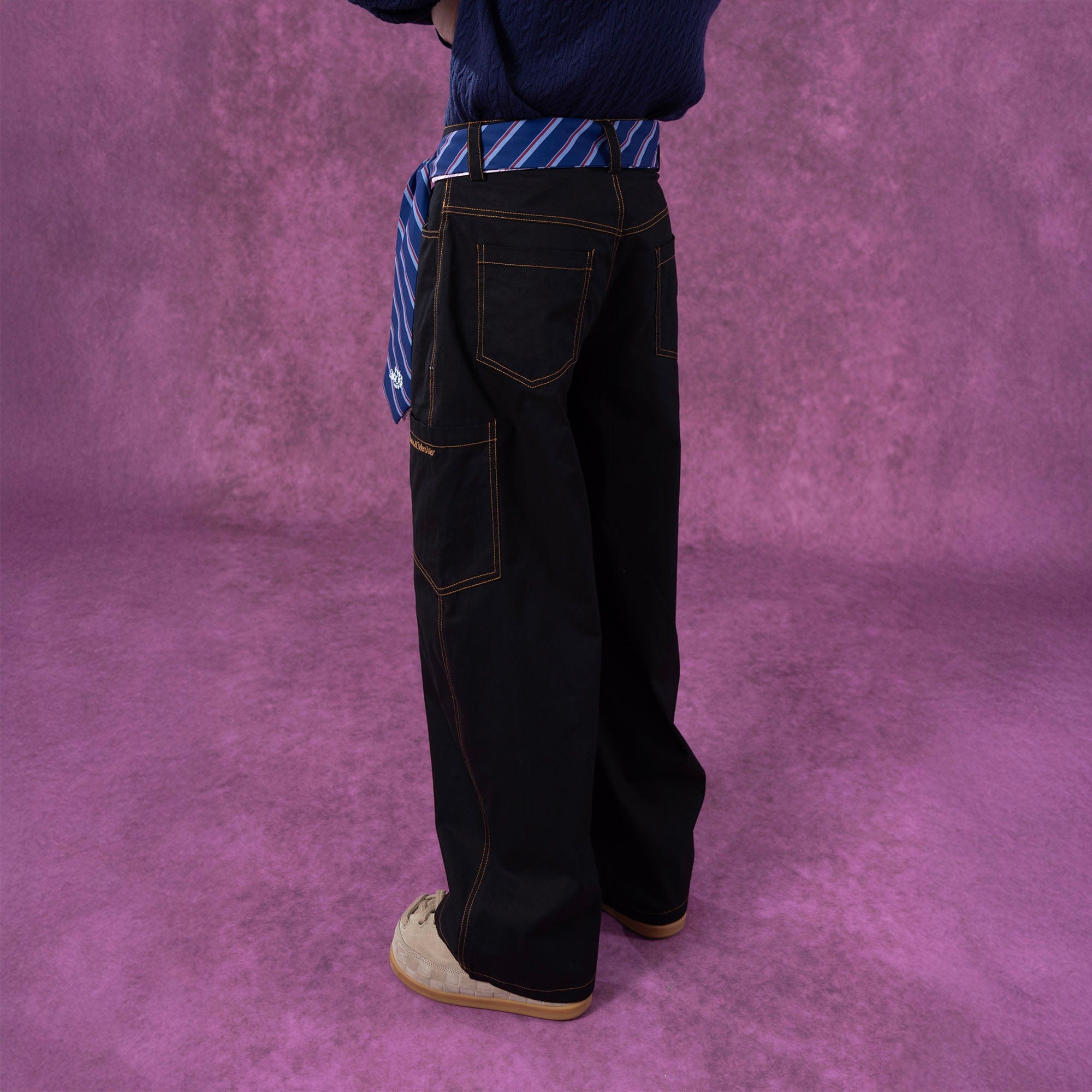 Wide-Leg Pants with Striped Tie Belt