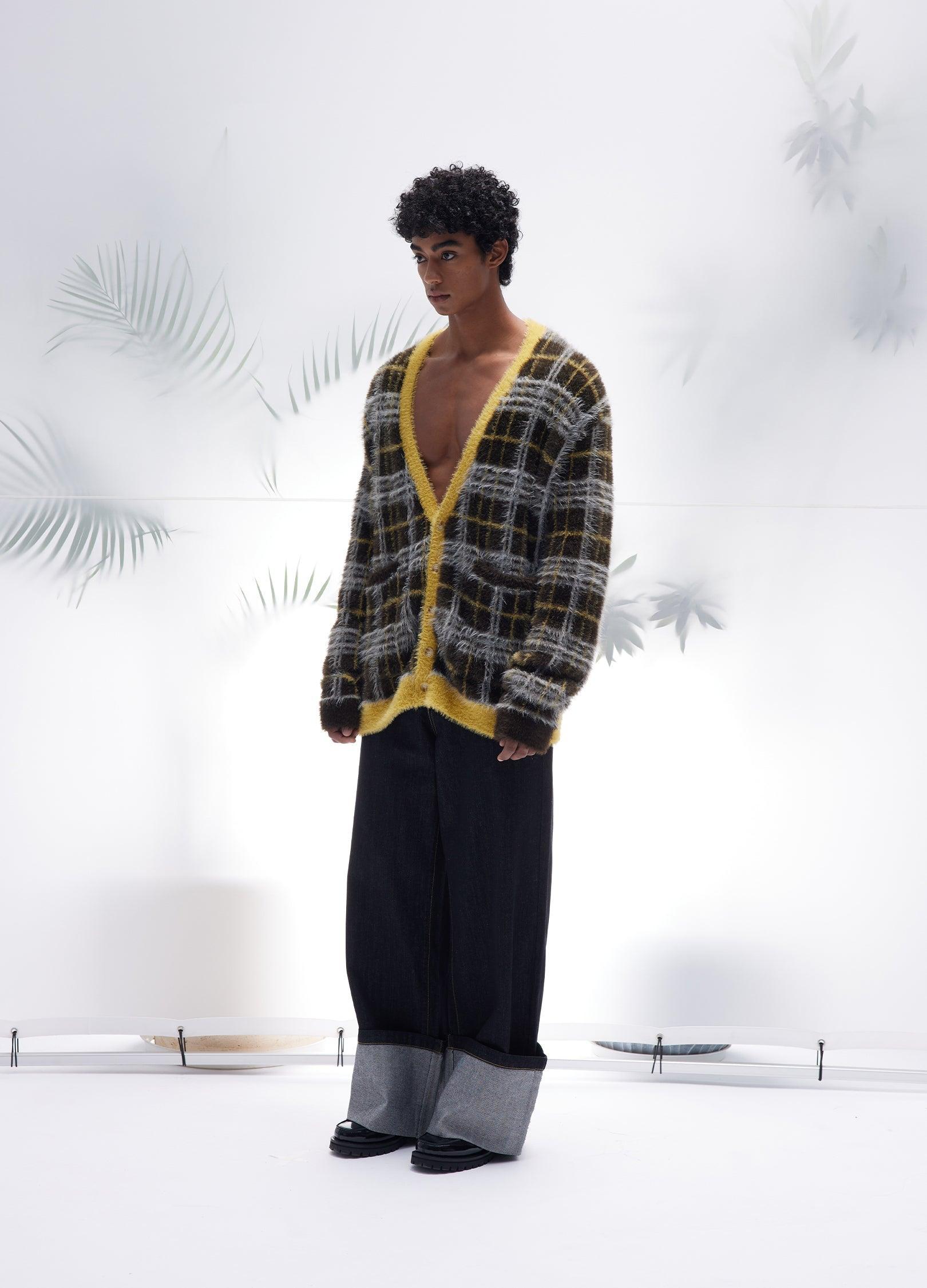 Mustard Plaid Mohair Cardigan - chiclara