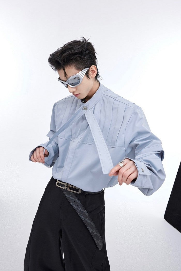 Pleated Long Sleeve Button-Down - chiclara