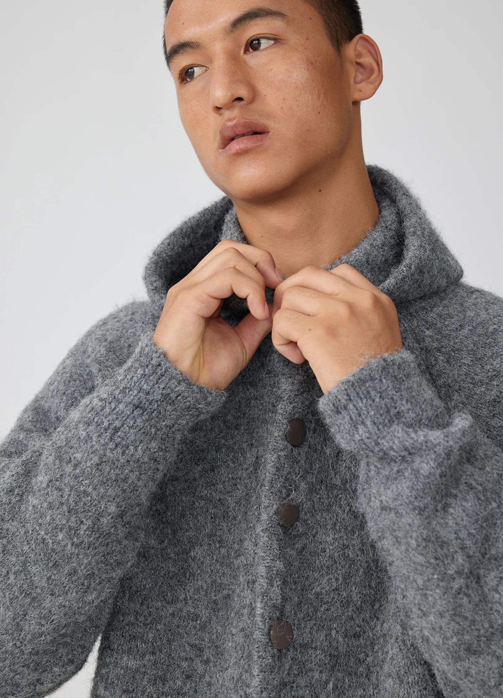 Hooded Button Mohair Cardigan