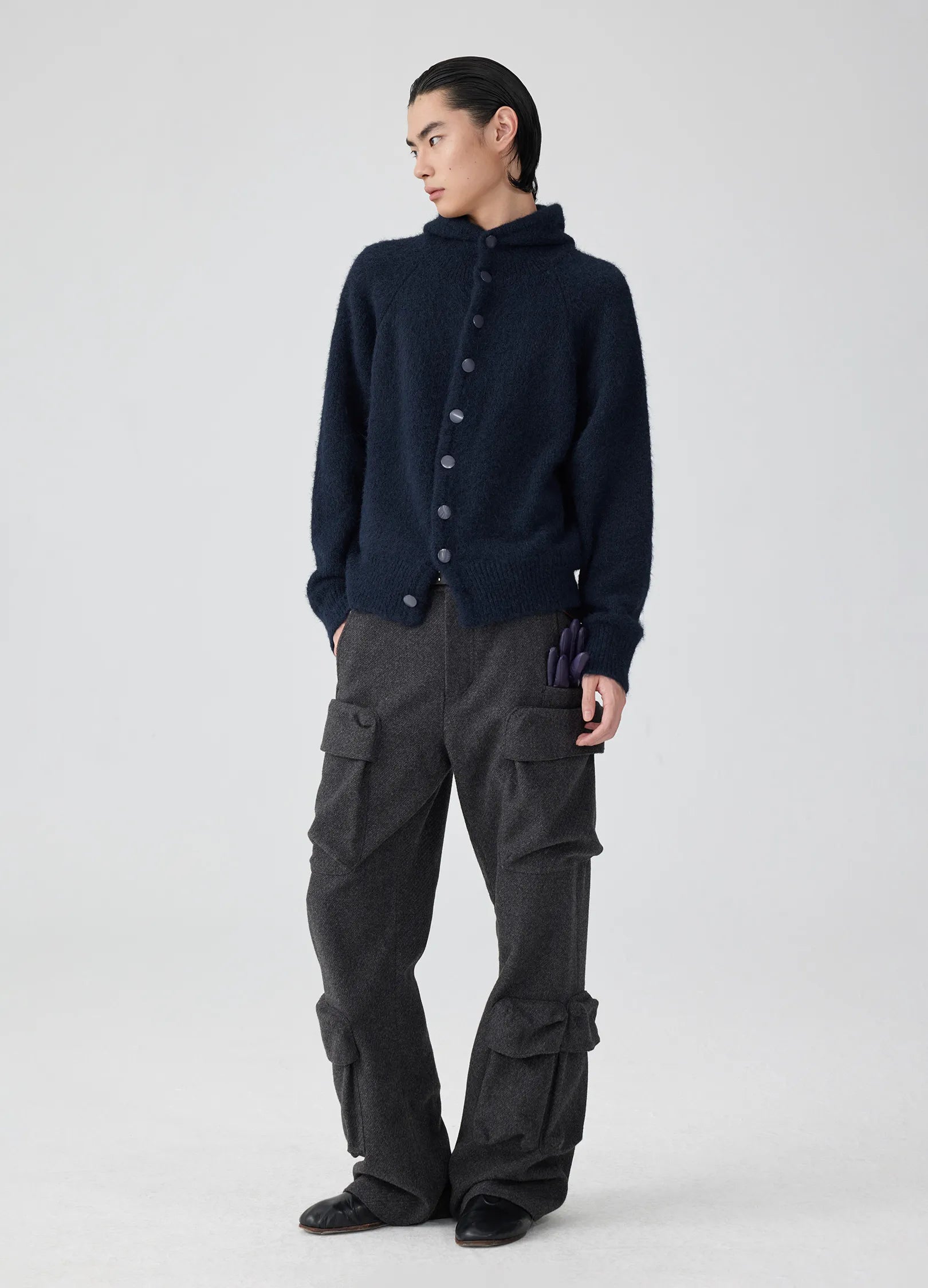 Hooded Button Mohair Cardigan