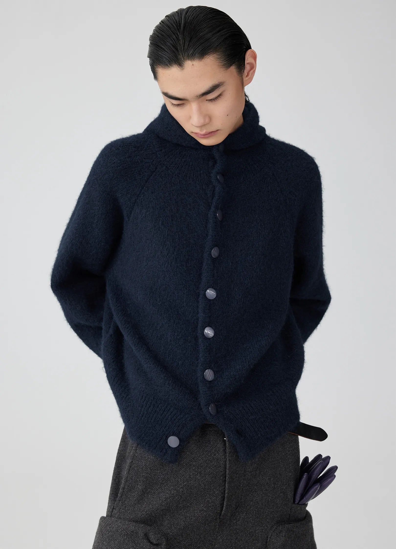 Hooded Button Mohair Cardigan