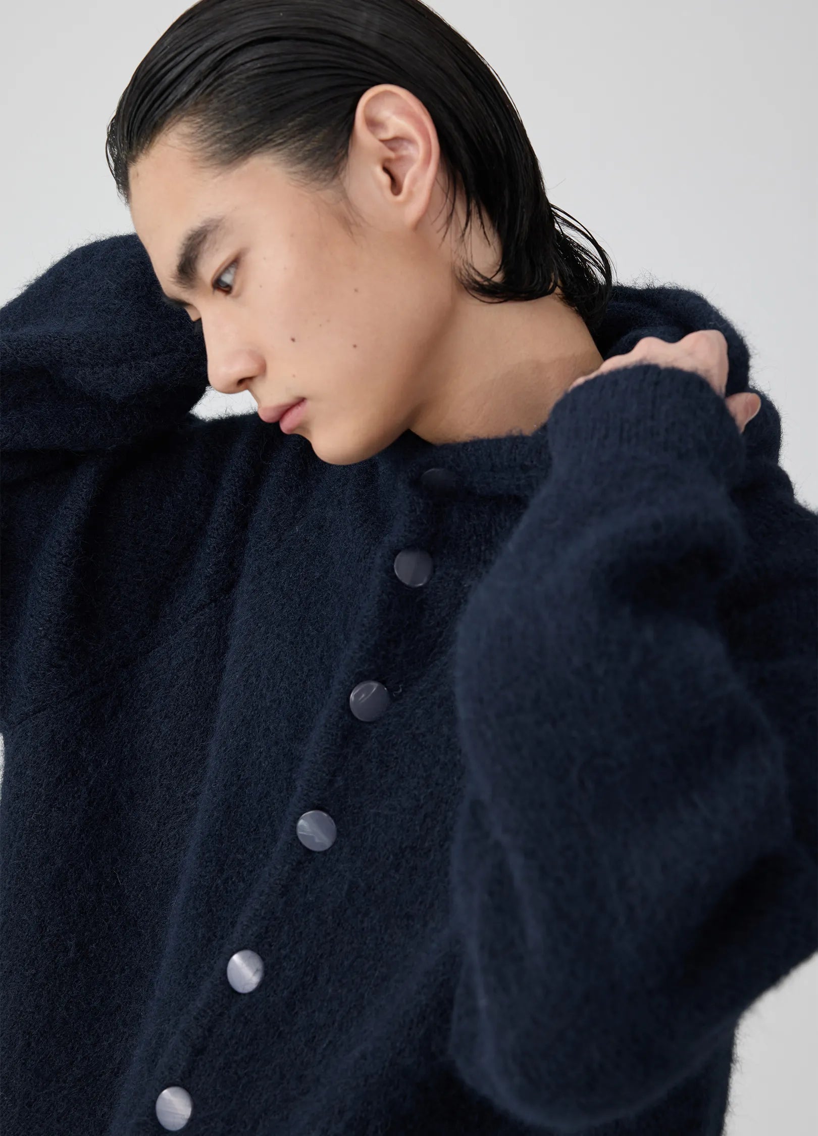 Hooded Button Mohair Cardigan